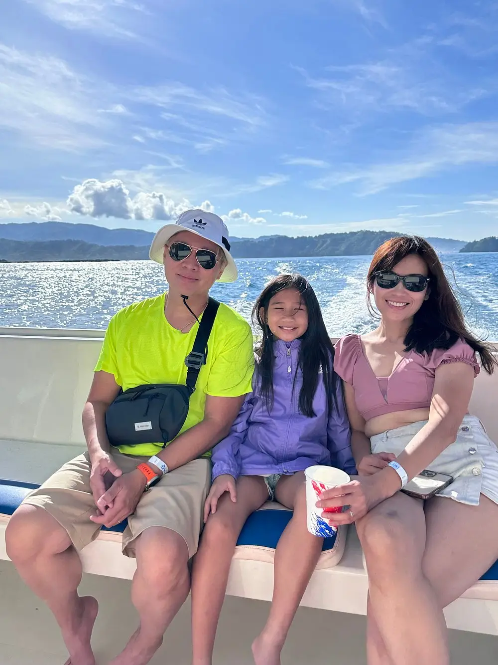 Picture of a family from China visiting Tortuga Island in Costa Rica